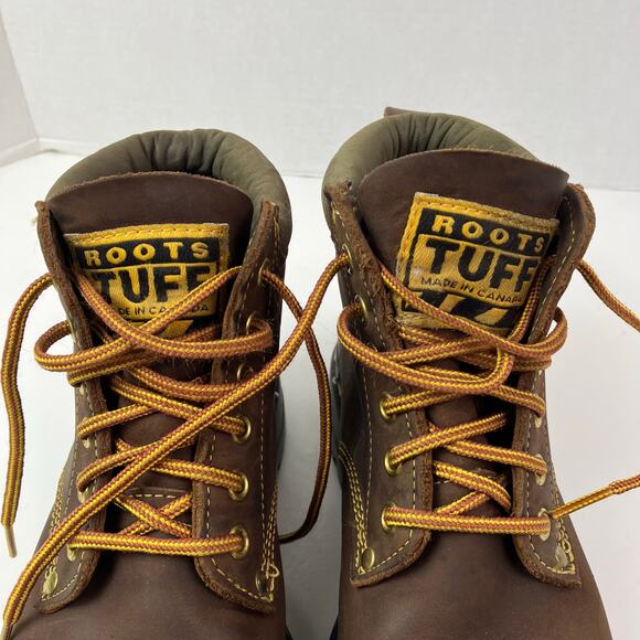ROOTS TUFF Vintage Brown Leather Hiking/Work Lace-up Boots Chunky Sole Rugged - Picture 4 of 16